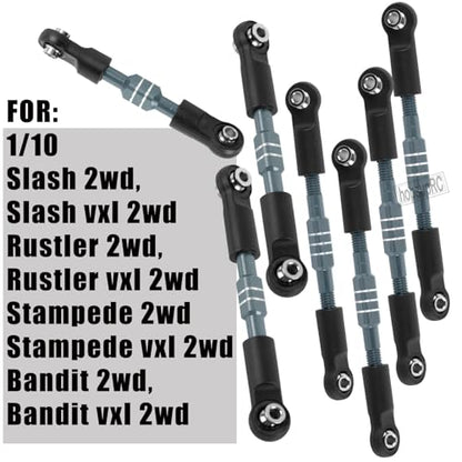 RC Aluminum Front&Rear Link Set Upgrades Part for 1/10 Slash/Rustler/Stampede/Bandit VXL 2WD.Adjustable Turnbuckles Camber Links Toe Link Hops Up,Titanium. - color: Titanium(for 1/10)