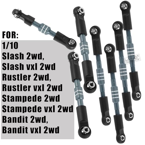 RC Aluminum Front&Rear Link Set Upgrades Part for 1/10 Slash/Rustler/Stampede/Bandit VXL 2WD.Adjustable Turnbuckles Camber Links Toe Link Hops Up,Titanium. - color: Titanium(for 1/10)