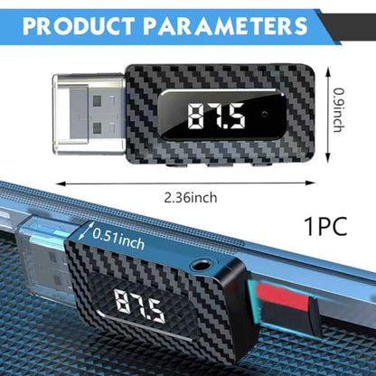 Car USB Bluetooth Receiver, HD LED Display FM Transmitter Audio Adapter, DC 5V Plug and Play Adjustable Frequency Bluetooth Receiver with AUV Connector, for Most Cars Home (Black)