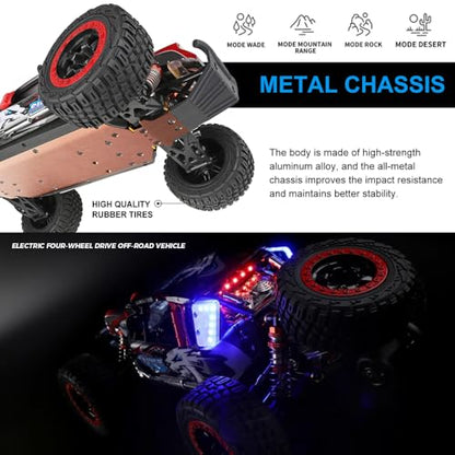GoolRC WLtoys 124028 Brushless Fast RC Cars, 1:12 Scale 60KM/H High Speed Remote Control Car, 4WD All Terrains Off Road RC Monster Truck with Metal Chassis and LED Lights, 2 Batteries for Adults