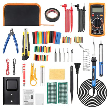 Multi-in-1 Soldering Iron Kit Temp 392℉-842℉ for Electronics DIY | 110V US Plug, 80W Soldering Iron, 5 Soldering Tips, 191-in-1, Soldering Iron Stand with Cleaning Sponge, Digita Multimeter