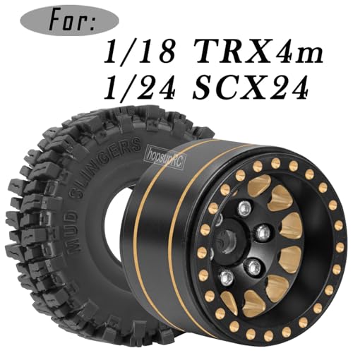 1.0 Beadlock RC Wheels for 1/18 1/24 Trx4m SCX24 RC Crawler,Full Brass 1.0'' RC Truck Tires RC Wheels 4pcs Black