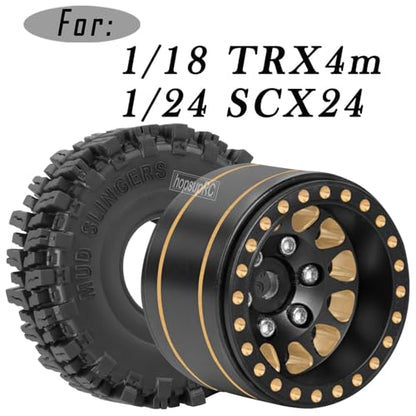 1.0 Beadlock RC Wheels for 1/18 1/24 Trx4m SCX24 RC Crawler,Full Brass 1.0'' RC Truck Tires RC Wheels 4pcs Black