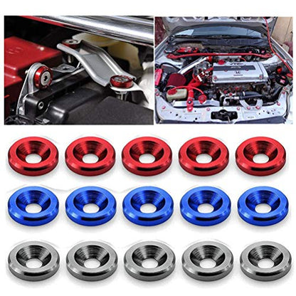 STETION 25 Pcs Fender Bumper Washer Bolt 6061 T6 Grade M6x20mm CNC Finishing Washer Engine Bay Dress Up Fastener Kit (Silver) - color: Silver