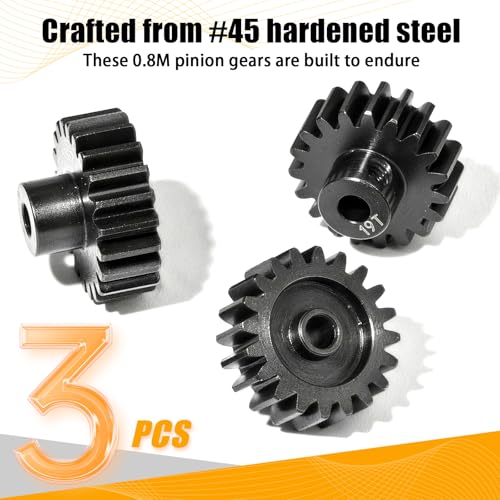 0.8M Pinion Gear Set Hardened Steel 3.175mm Shaft 19T 20T 21T Pinion Gears with Screws and Hex for Tamiya, Traxxas, Arrma, Axial, Losi, HPI 1/10 RC Car Brushless Brush Motor Upgrade - size: 19 20 21T