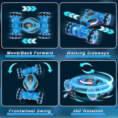 Gesture Sensing RC Stunt Car, Remote Control 2.4GHz 4WD Hand Controlled Car | Toys Gift for Boys and Girls Ages 6-12, 360° Rotating RC Cars with Lights and Music, Ideal Birthday and Xmas Gift - color: Blue