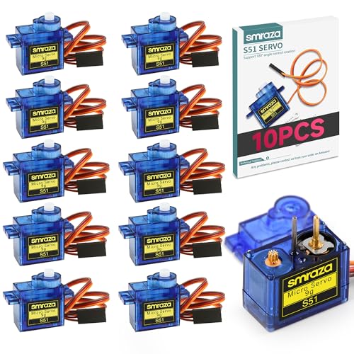 Smraza 10 Pcs SG90 9G Micro Servo Motor Kit (Metal Gear) for Arduino Projects, RC Robot, Robot Arm, Helicopter, Airplane, Car and Boat Control, Mini Servo Applications - size: 10