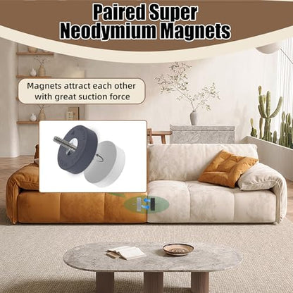Magnetpro Paired Super Strong Rubber Coated Mounting Magnets Anti-Scratch Anti Corrosion, Magnetic Base Over 80LB Heavy Duty Size 2" *0.6" with 1/4"-20 Male Thread and Nut for Furniture, PTZ, Camera - size: 80LB - 1/4"-20 Male 2P