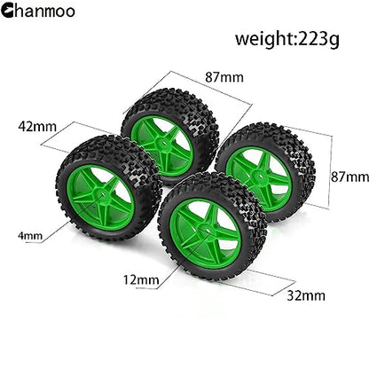 1/10 RC Off Road Tires and Wheels Rims 12mm Hex Set Front and Rear 87mm Rubber Buggy Tyres Foam Inserts for 1:10 Off-Road Car HSP Kyosho HPI Tamiya HSP 94107 94166 94106 94155 4PCS (Black) - color: Black