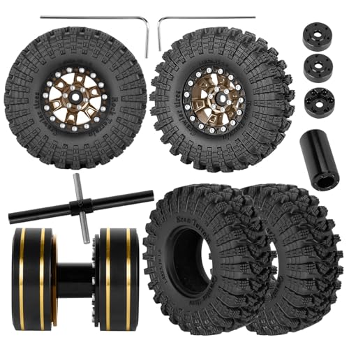 RC 1.3" Beadlock Tires Wheels for 1/18 1/24 Trx4m SCX24 FCX24 Ascent-18 RC Crawler Car,4pcs 1.3 Inch Wheel Rim Soft Rubber Tires,Brown - color: Brown-(1.3" Beadlock Tires）