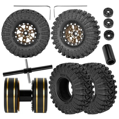 RC 1.3" Beadlock Tires Wheels for 1/18 1/24 Trx4m SCX24 FCX24 Ascent-18 RC Crawler Car,4pcs 1.3 Inch Wheel Rim Soft Rubber Tires,Brown - color: Brown-(1.3" Beadlock Tires）