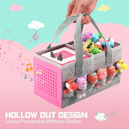 Carrying Case for Toniebox Starter Set and Tonies Figurines, Travel Felt Cloth Musical Toy Folding Bag for Toniebox 2 & Accessories (Pink) - color: Pink