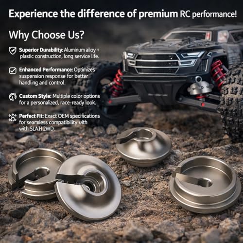 VGEBY 4Pcs Spring Retainers, Light Weight Aluminum Shock Retainers with Piston Heads RC Car Upgrade Accessory Fit for TRXXAS Slash 2WD RC Car Upgrade Accessory 3768(BT Color)