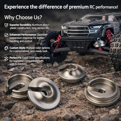 VGEBY 4Pcs Spring Retainers, Light Weight Aluminum Shock Retainers with Piston Heads RC Car Upgrade Accessory Fit for TRXXAS Slash 2WD RC Car Upgrade Accessory 3768(BT Color)
