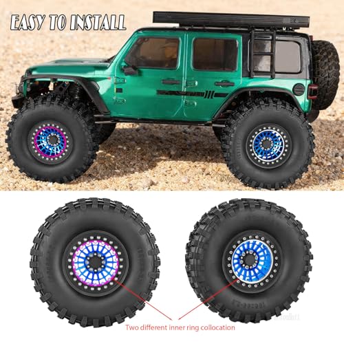RC Aluminum 2.2" Beadlock Wheel Tires Set for 1/10 RC Crawler Car,TRX6 TRX4 SCX10 II III 90046 D90 Gen8 MST CFX VS4-10,RC Wheels 2.2 Beadlock Wheel Rims,(4PCS) Navy Blue - color: Navy Blue -(Rc Wheels Tires)