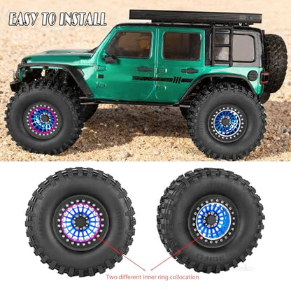RC Aluminum 2.2" Beadlock Wheel Tires Set for 1/10 RC Crawler Car,TRX6 TRX4 SCX10 II III 90046 D90 Gen8 MST CFX VS4-10,RC Wheels 2.2 Beadlock Wheel Rims,(4PCS) Navy Blue - color: Navy Blue -(Rc Wheels Tires)
