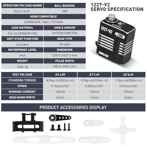 11KG High Torque Servo RC Micro Servo Compatible with Sanwa SSR, NB4 and Futaba for 1/24 Scale RC Crawler, RC Car & Truck