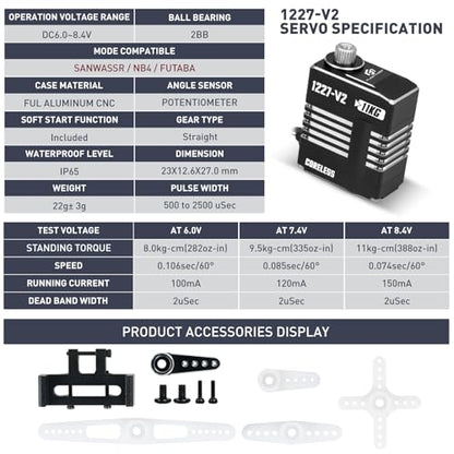 11KG High Torque Servo RC Micro Servo Compatible with Sanwa SSR, NB4 and Futaba for 1/24 Scale RC Crawler, RC Car & Truck