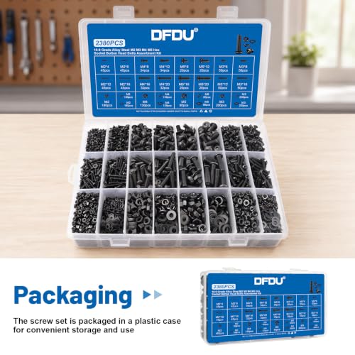 2380PCS Hex Socket Button Head Screws Assortment Kit 10.9 Alloy M2-M5 | M2 M3 M4 M5 Black Zinc Plated Machine Bolts and Nuts, Flat & Spring Washer, with Organizer Case for DIY, Electronics, RC Car - size: G10.9 M2M3M4M5 2380PCS