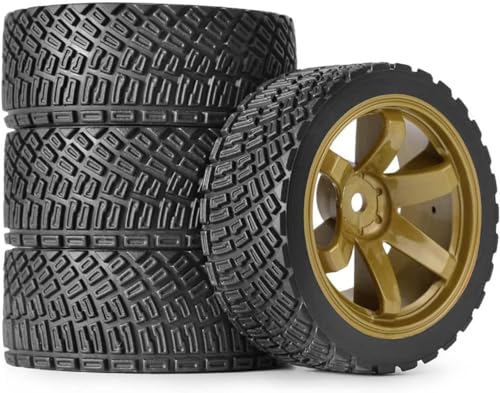 4PCS 65mm RC Rally Car Rubber Tires and 6-Spokes Wheel Rims 12mm Hex Compatible with 1/10 RC On-Road Rally Racing Car for HSP Tamiya Sakura HPI WR8 HSP TT02 WLtoys RC Parts (Gold) - color: Gold