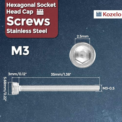 30pcs Socket Head Cap Screws - [M3-0.5 x 35mm] 304 Stainless Steel Allen Socket Drive for Electrical Motor 3D Printing Fan Engine Replacement Use, Silver - size: M3-0.5x35mm
