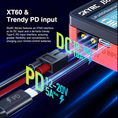 GoolRC B6neo Smart Charger Lipo Battery Charger, DC 200W PD 80W Battery Balance Charger Discharger for 1-6s LiPo/Life/LiIon/LiHV Battery, 1-15s NiMH/NiCd Batteries (Black) - color: Black