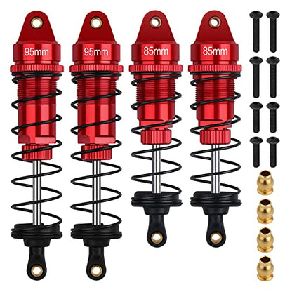 4Pcs RC Shocks 85mm Front Shock & 95mm Rear Shock Absorber Set | Update Parts Compatible with 1/10 1/12 WLtoy Kyosho Tamiya Losi RC Buggy/Rally Racing Cars (Red) - color: 1/10 Scale Red