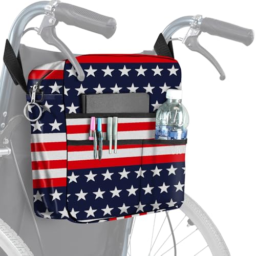 Vive Wheelchair Bag - Machine Washable, Double-Stitched, Water-Resistant Accessory Backpack for Rollators, Wheel Chairs, Walkers - Pouch with XL Pockets & Straps for Quick Installation - color: Stars & Stripes