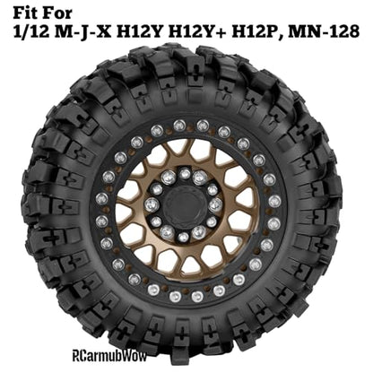 1.9 Beadlock Wheel & Tire Set, 88x36mm Rubber Crawler Tires Aluminum Alloy 1.9 Inch Beadlock Rims Compatible with 1/12 M-J-X H12Y H12Y+ H12P, MN-128 RC Climbing Car,Brown w/Black - color: Brown W/Black