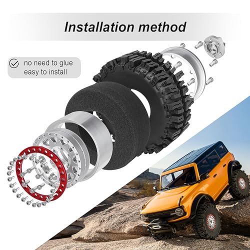HobbyPark Soft Rubber 1/10 RC Crawler 1.9 Mud Slingers Tires 4.7inch 120mm and 1.9 Beadlocks Wheels Set for Scale RC4WD Axial SCX10 TRX4 Redcat Gen 8 Good Grip w/Foams (Silver & Red Rims) - color: Silver & Red Rims