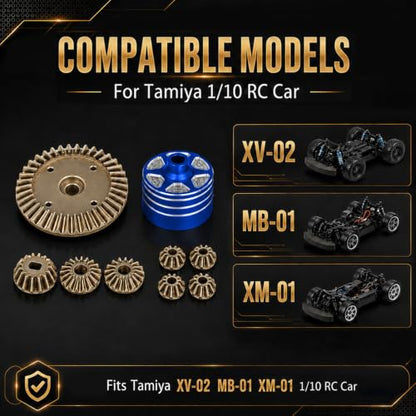 2 Sets Aluminum Differential Case & Gear 39T 22049 for Tamiya XV-02 MB-01 XM01 1/10 RC Car Upgrade Front Rear Gear Diff Replacement Hop-Up Parts, Blue - color: Blue