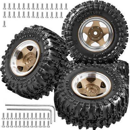 1.3" Beadlock Wheel Tires, Aluminum 1.3 Beadlock Wheels and Tires Upgraded 1.45-inch Wheel for for 1/24 SCX24 AX24 FCX24 1/18 TRX4M FMS RC Crawler Car Upgrade (Bronze) - color: Bronze
