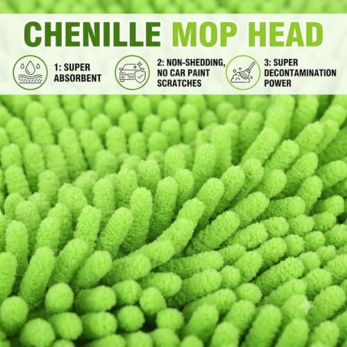 62'' Car Wash Brush Kit with Long Handle, Microfiber Car Wash Mop Mitt Scratch-Free Car Detailing Care Kit Car Cleaning Brush Supplies for Cars RV SUV Truck Boat