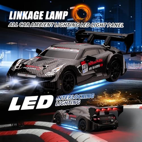 1:24 Scale RC Drift Car,4WD 2.4GHz High Speed Racing Hobby Sport Toy Car Vehicle with LED Lights,Racing and Drift Wheels for Adult Boys Girls Kids Gift (8601-Black) - color: 8601-black