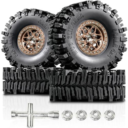 2.2 RC Crawler Tires Wheels Set, Mud Terrain Tires with Aluminum Beadlock Rims Brake Discs, 12mm Hex 5.5mm Positive Offset for Axial SCX10 SCX10 II III Pro Traxxas TRX4 TRX6 Redcat Gen8 VS4-10 - color: Bronze
