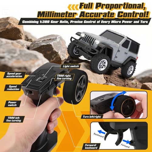 [2026 Upgrade 1/36 Mini RC Crawler, 4WD Micro Off Road Truck | Gray Micro RC Crawler, 1/36 RC Crawler Mini RC Truck Toys for Ages 8-14, Birthday Gifts for Boys Girls, RTR 2.4GHz - color: Gray