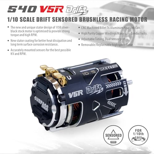 Surpass Hobby 540 V5R Drift Sensored Brushlesh Motor, 13.5T Brushless Motor for 1/10 RC Drift Car(13.5T) - style: Drift 13.5T