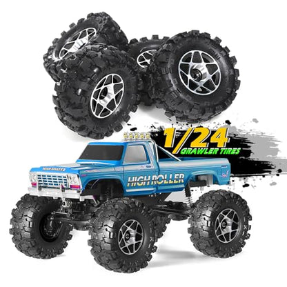 REDSPIDER 1.0 Beadlock Wheels and Tires Set（4pcs） 1.0 Crawler Tires 57 * 25mm Aluminum Alloy 1.0 Wheel 1/18 1/24 RC Crawler Tires for SCX24 TRX4M FMS FCX24 FCX18 AX24 (Black) - color: Black