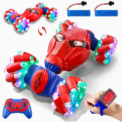 S-pider Rc Gesture Sensing Stunt Car Toys for Boys 3-14 Years Old, Drift Hand Control Remote Control Cars with Light & Music, 360°Rotation Double Side Cars Birthday Gifts for Kid Age 4 5 6 7 8 9 10 11 - color: Red