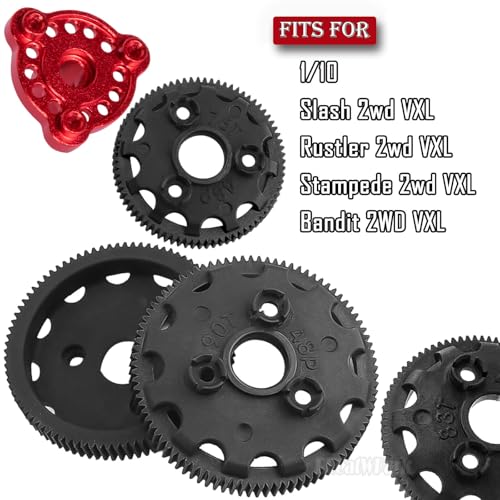 RC 48P Spur Gear (76T 83T 86T 90T) Upgrades Part for 1/10 Slash/Rustler/Stampede/Bandit 2WD (VXL),w/Slipper Clutch & Transmission Gear & Slipper Rebuild Kit & Pressure Plate,Red - color: (76t 83t 86t 90tgear) - Red