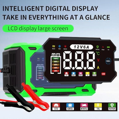 6A 12V Smart Battery Charger Maintainer (Green) | 6A Smart Charger Maintainer, Pulse Desulfator, Trickle Tender, Overcharge Safe, AGM/GEL/SLA, for Car/Marine/Lawn Mower/ATV - color: Green