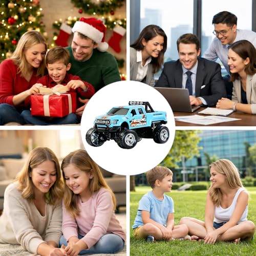 Mini RC Truck, 1/64 Scale Alloy Monster Truck Remote Control Car | 2.4GHz Control, LED Lights, 3-Speed Settings, Cruise Control,Adjustable Steering, Indoor Outdoor Toy for Kids Adults - color: Blue