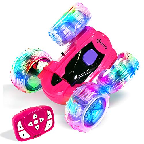 Contixo SC3 RC Stunt Car, Pink 2.4GHz 4WD Double-Sided 360° Rotating flip Racer Remote Control Toy Cars with LED Lights for Kids Girls Boys Age 4-12 Birthday Gift - color: Pink