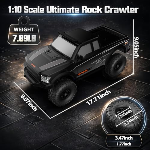 RC Cars RC Crawler 1/10 Scale RTR Remote Control Car 4WD 2.4GHz Brushed Offroad Racing Hobby Grade Model Vehicle with LED Lights 2Pcs Battery Toy for Kids and Adults - color: E-black
