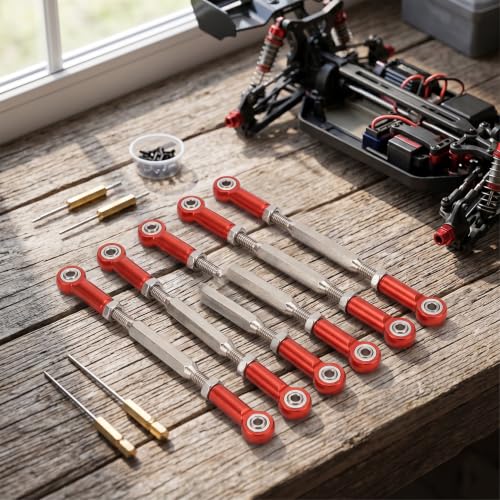 RC Adjustable Push Rods 88mm | Red Aluminum Alloy, Turnbuckle Linkage, 1/10 1/8 Buggy Upgrade Parts, 6Pcs