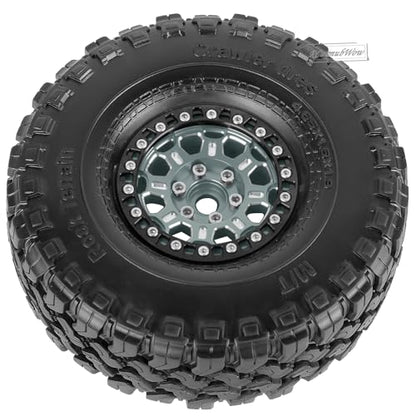 RC 1.9 Beadlock Tires 1.9 Wheels and Tires for 1/10 RC Crawler,TRX6 TRX4 AX103007 SCX10 90046 D90 Gen7 8 MST VS4-10,Aluminium Alloy 1.9 RC Wheel Rims & Rubber Tyre,Titanium - color: Titanium(4pcs)