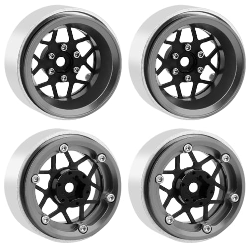 ModuWheel 1.3" Negative Offset Aluminum + Carbon Fiber Beadlock Wheels Rim for 1/24 1/18 AX24 SCX24 TRX4m Ascent18 RC Crawler,Star Pattern-1 (Gray) - color: Gray