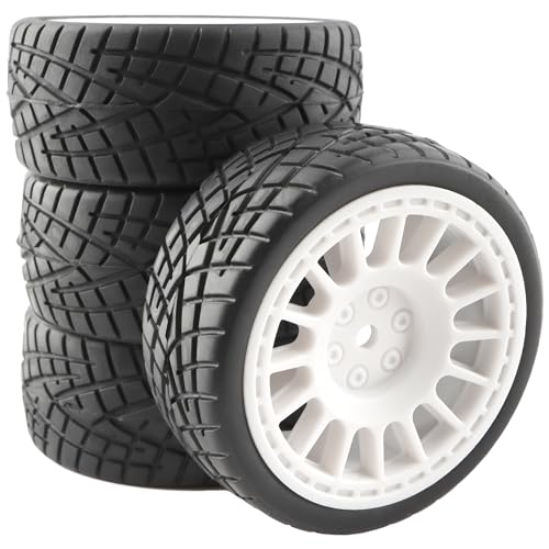 1/10 Scale OD2.55 RC On Road Touring Racing Tires 12mm Hub Wheel Hex Compatible with Traxxas 4 Tec 2.0 Tamiya TT01 XV01 Kyosho WR8 Sakura WLtoys HPI 1/10 Arrma Grom RC Cars(White) - color: White
