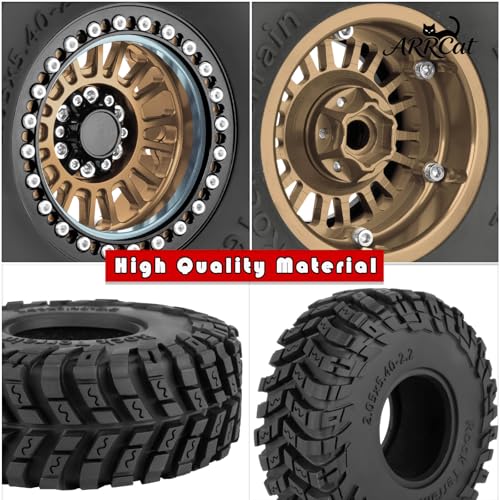 Alloy 2.2 Wheel Tires for 1/10 TRX4 TRX6 SCX10 SCX10 II SCX10 III SCX10 Pro Gen7/8 D90 VS4-10 MST CFX RC Crawler Car,RC 2.2 Beadlock Wheel Off Road Buggy Rally RC Truck Tires,Bronze - color: Bronze - (Alloy 2.2 Tires)