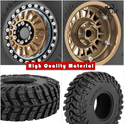 Alloy 2.2 Wheel Tires for 1/10 TRX4 TRX6 SCX10 SCX10 II SCX10 III SCX10 Pro Gen7/8 D90 VS4-10 MST CFX RC Crawler Car,RC 2.2 Beadlock Wheel Off Road Buggy Rally RC Truck Tires,Bronze - color: Bronze - (Alloy 2.2 Tires)
